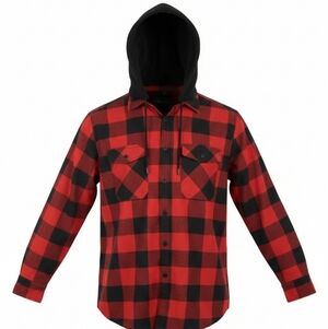 Red and Black Plaid Hooded Shirt